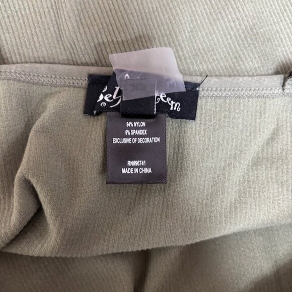 Self Esteem Y2K Lace Trim Ribbed Green Tank Top Size XS Cropped 90s Boho Casual - Picture 6 of 9